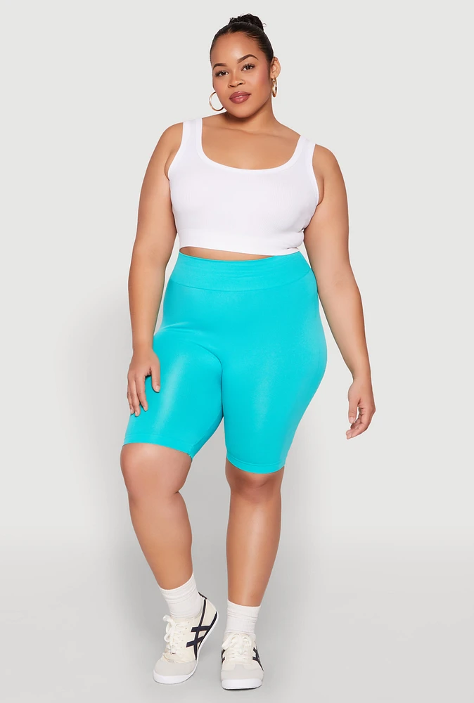 Womens Plus High Waist Seamless Biker Shorts,