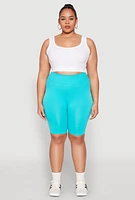 Womens Plus High Waist Seamless Biker Shorts,