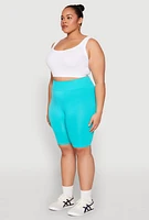 Womens Plus High Waist Seamless Biker Shorts,