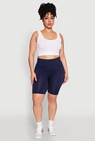 Womens Plus Size High Waist Seamless Biker Shorts, Blue, Size 1X-2X