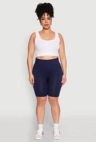 Womens Plus Size High Waist Seamless Biker Shorts, Blue, Size 1X-2X