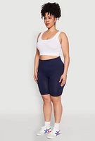 Womens Plus Size High Waist Seamless Biker Shorts, Blue, Size 1X-2X