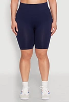 Womens Plus Size High Waist Seamless Biker Shorts, Blue, Size 1X-2X