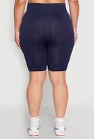 Womens Plus Size High Waist Seamless Biker Shorts, Blue, Size 1X-2X
