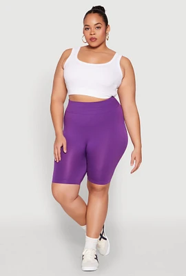 Womens Plus Size High Waist Seamless Biker Shorts, Purple, Size 2X-3X