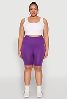 Womens Plus Size High Waist Seamless Biker Shorts, Purple, Size 2X-3X