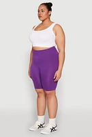 Womens Plus Size High Waist Seamless Biker Shorts, Purple, Size 2X-3X