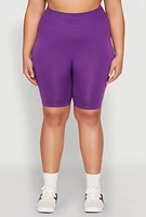 Womens Plus Size High Waist Seamless Biker Shorts, Purple, Size 2X-3X