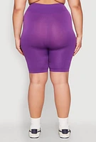 Womens Plus Size High Waist Seamless Biker Shorts, Purple, Size 2X-3X