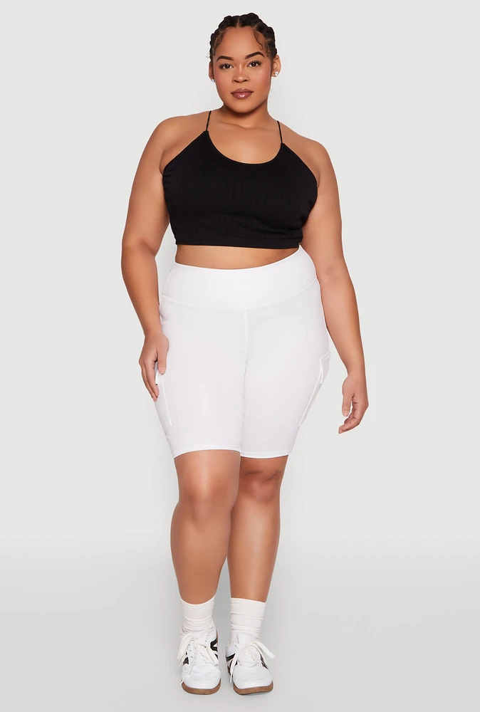 Womens Plus Size Spandex Cargo Biker Shorts, White, Size 2X