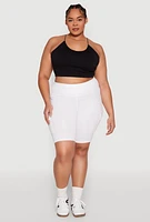Womens Plus Size Spandex Cargo Biker Shorts, White, Size 2X