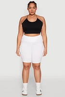 Womens Plus Size Spandex Cargo Biker Shorts, White, Size 2X