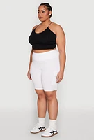 Womens Plus Size Spandex Cargo Biker Shorts, White, Size 2X