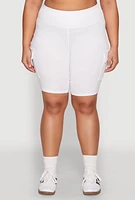 Womens Plus Size Spandex Cargo Biker Shorts, White, Size 2X