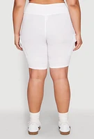 Womens Plus Size Spandex Cargo Biker Shorts, White, Size 2X