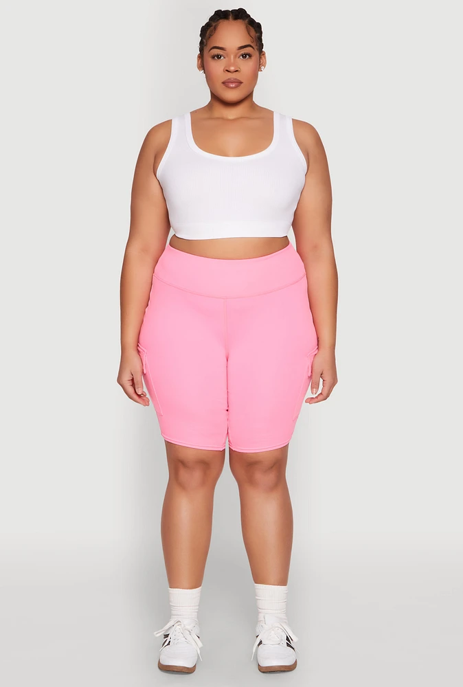 Womens Plus Size Spandex Cargo Biker Shorts, Pink, Size 2X