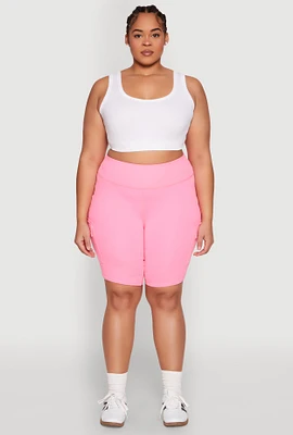 Womens Plus Size Spandex Cargo Biker Shorts, Pink, Size 2X