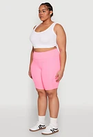 Womens Plus Size Spandex Cargo Biker Shorts, Pink, Size 2X