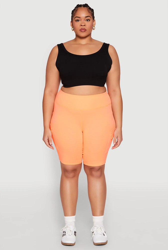 Womens Plus Spandex Cargo Biker Shorts, 1X