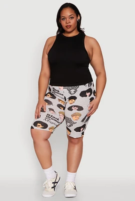 Womens Plus Size Black Women Are Magical Biker Shorts, Grey, Size 1X