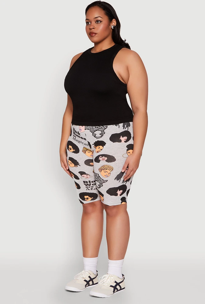 Womens Plus Size Black Women Are Magical Biker Shorts, Grey, Size 3X