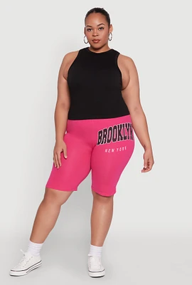 Womens Plus Size Brooklyn New York Biker Shorts, Pink, Size 2X