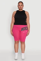 Womens Plus Size Brooklyn New York Biker Shorts, Pink, Size 2X