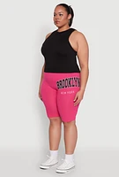 Womens Plus Size Brooklyn New York Biker Shorts, Pink, Size 2X