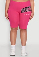 Womens Plus Size Brooklyn New York Biker Shorts, Pink, Size 2X