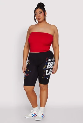 Womens Plus Living My Best Life Graphic Shorts,