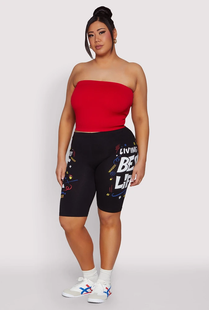 Womens Plus Size Living My Best Life Graphic Shorts, Black, Size 1X
