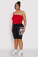Womens Plus Size Living My Best Life Graphic Shorts, Black, Size 1X
