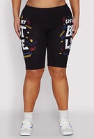 Womens Plus Size Living My Best Life Graphic Shorts, Black, Size 1X