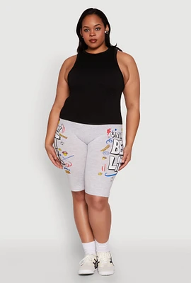 Womens Plus Size Living My Best Life Graphic Shorts, Grey, Size 1X
