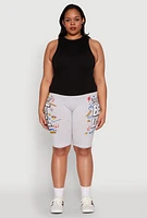Womens Plus Size Living My Best Life Graphic Shorts, Grey, Size 1X