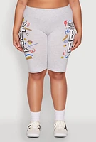 Womens Plus Size Living My Best Life Graphic Shorts, Grey, Size 1X