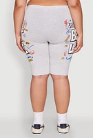 Womens Plus Size Living My Best Life Graphic Shorts, Grey, Size 1X