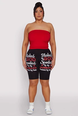 Womens Plus Blessed By God Graphic Biker Shorts,