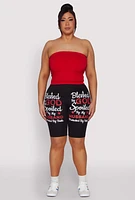 Womens Plus Blessed By God Graphic Biker Shorts,
