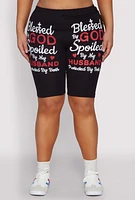 Womens Plus Blessed By God Graphic Biker Shorts,