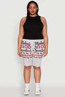Womens Plus Blessed By God Graphic Biker Shorts, 1X