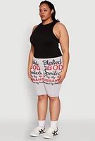 Womens Plus Blessed By God Graphic Biker Shorts, 1X