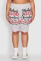 Womens Plus Blessed By God Graphic Biker Shorts, 1X