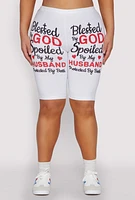 Womens Plus Size Blessed By God Graphic Biker Shorts, White, Size 1X