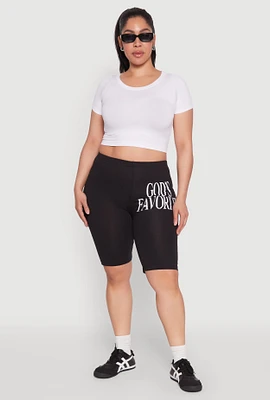 Womens Plus Size Gods Favorite Graphic Biker Shorts, Black, Size 3X