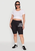 Womens Plus Size Gods Favorite Graphic Biker Shorts, Black, Size 3X