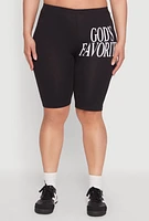 Womens Plus Size Gods Favorite Graphic Biker Shorts, Black, Size 3X