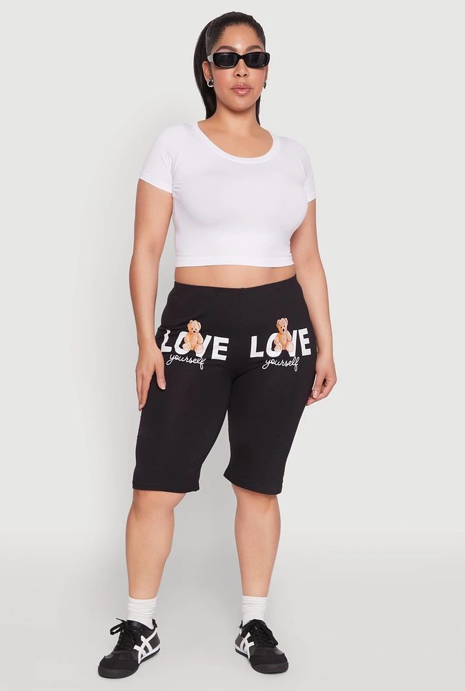 Womens Plus Size Love Yourself Graphic Biker Shorts, Multi, Size 1X