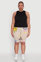 Womens Plus Size Nope Graffiti Graphic Biker Shorts, Beige, Size 2X
