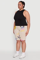 Womens Plus Size Nope Graffiti Graphic Biker Shorts, Beige, Size 2X